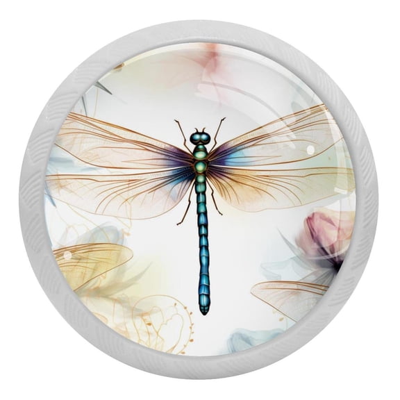 Dragonfly Crystal Glass Drawer Knob Pull Ergonomic 30mm Circle Glowing Furniture Cabinet Handle for Kitchen Dresser Cupboard Wardrobe