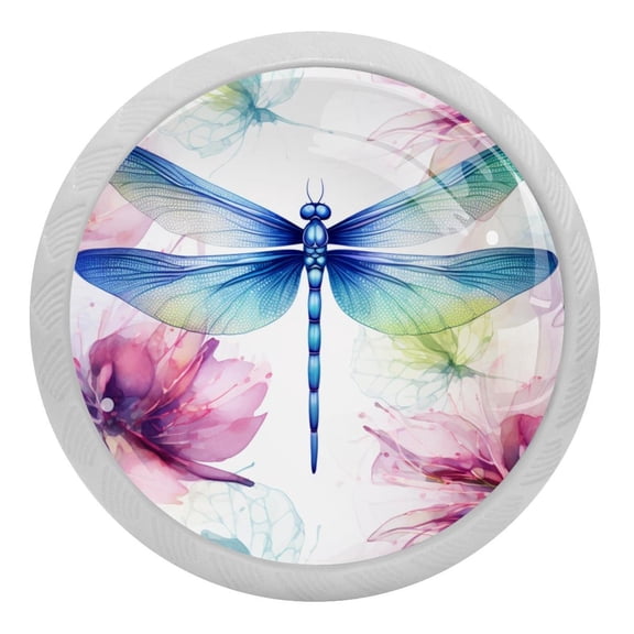 Dragonfly Crystal Glass Drawer Knob Pull Ergonomic 30mm Circle Glowing Furniture Cabinet Handle for Kitchen Dresser Cupboard Wardrobe