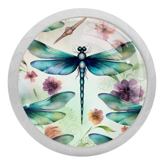 Dragonfly Crystal Glass Drawer Knob Pull Ergonomic 30mm Circle Glowing Furniture Cabinet Handle for Kitchen Dresser Cupboard Wardrobe
