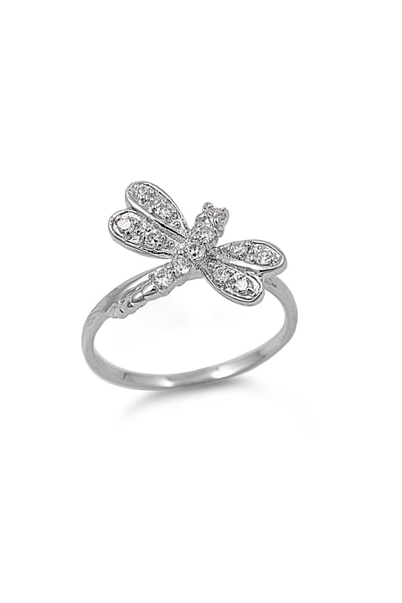 Dragonfly Cubic Zirconia Ring Sterling Silver 925 Size 9