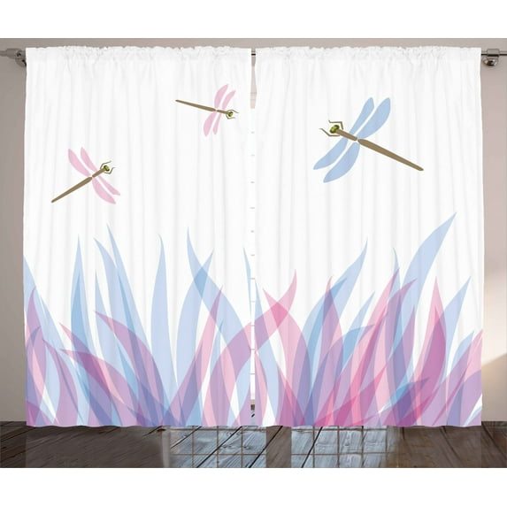 Ambesonne Abstract Curtains 2 Panel Set, Dragoflies on, 108" x 84", Violet Pink and Blue