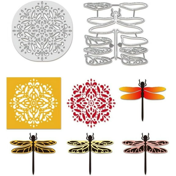 Dragonfly Cutting Dies Stencils Flower Background Board Die Cuts DIY Craft Embossing Template for Card Making oto Decorative Paper Scrapbooking 0.8mm Thick Stainless Steel Color