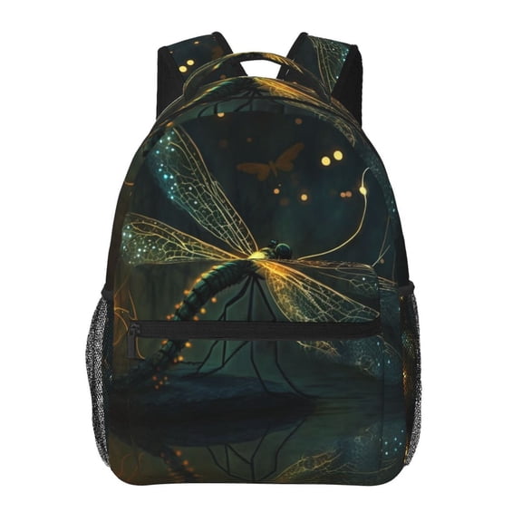 Dragonfly Dance Fireflies Art Backpack Casual College Bag Zipper Laptop Daypack Hiking Rucksack Travel