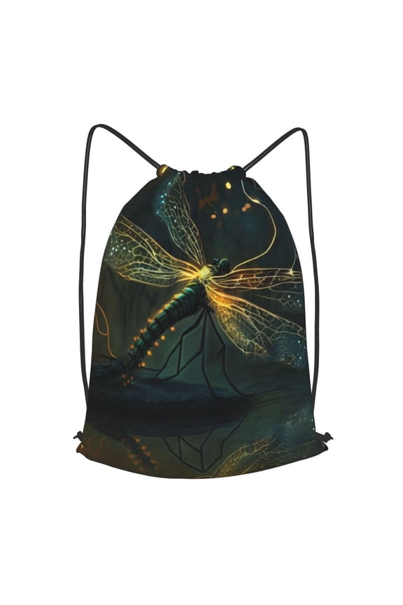 Dragonfly Dance Fireflies Art Drawstring Backpack Gym String Bag Sports Sackpack Cinch Sack, Small