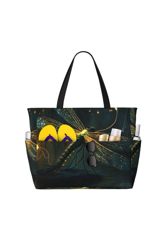 Dragonfly Dance Fireflies Art Large Capacity Beach Travel Tote Bag Shoulder Handbag for Gym Camping Shopping