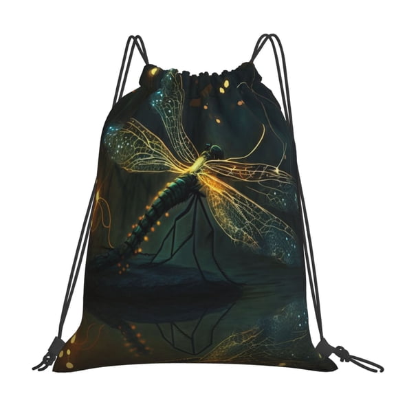 Dragonfly Dance Fireflies Art Large Drawstring Backpack Casual Cinch Sack Bag Backpack for Sports Hiking Travel Gym