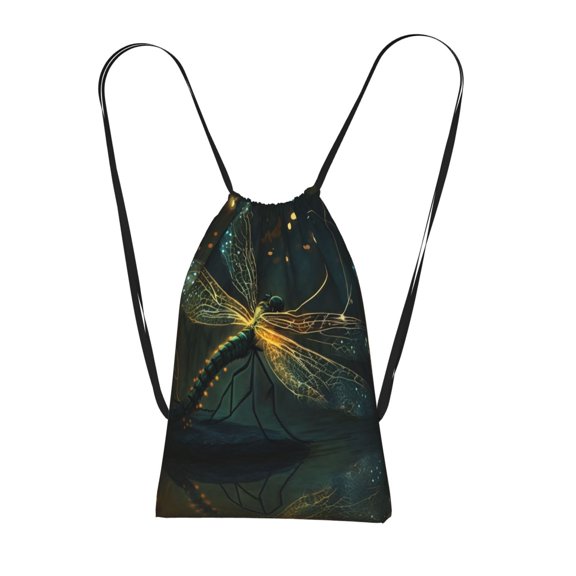 Dragonfly Dance Fireflies Art Packable Drawstring Backpack, Lightweight Foldable Cinch Storage Bag for Gym Travel Shopping