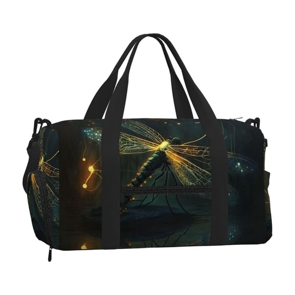 Dragonfly Dance Fireflies Art Sports Duffel Bag with Shoe Compartment Travel Crossbody Bag for Gym Yoga Dance