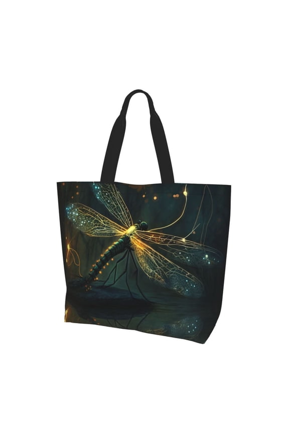 Dragonfly Dance Fireflies Art Women Reusable Bag Large Shoulder Handbag Top Handle Purse Tote