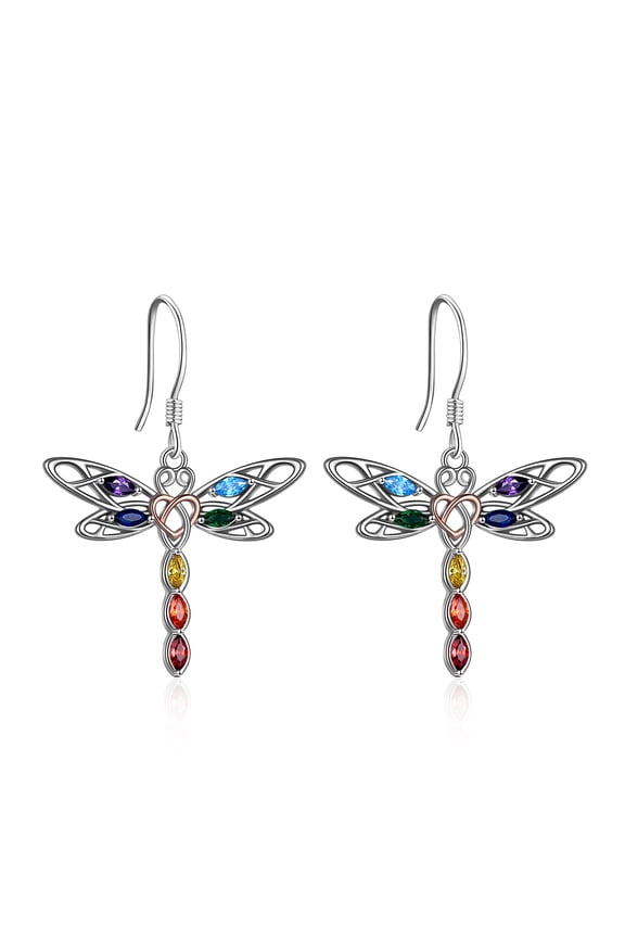 Dragonfly Dangle Earrings for Women Sterling Silver Celtic Knot Dragonfly 7 Chakra Irish Jewelery Gifts(dragonfly 7 chakra earrings)
