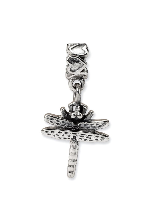 Dragonfly Dangle Kids Charm .925 Sterling Silver Antique Finish Reflection Beads