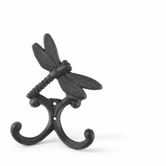 Dragonfly Decorative Heavy Duty Cast Iron Wall Hook, Double Mount for Hanging Coats, Keys, Bags