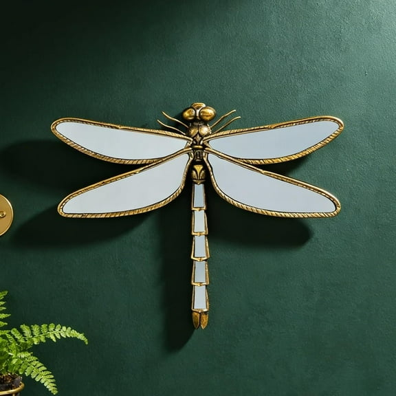 Dragonfly Decorative Wall Mirror - Gold Framed Vintage Insect Art, Butterfly-Inspired Resin Sculpture for Bedroom, Living Room & Home Decor(1Pcs,C)