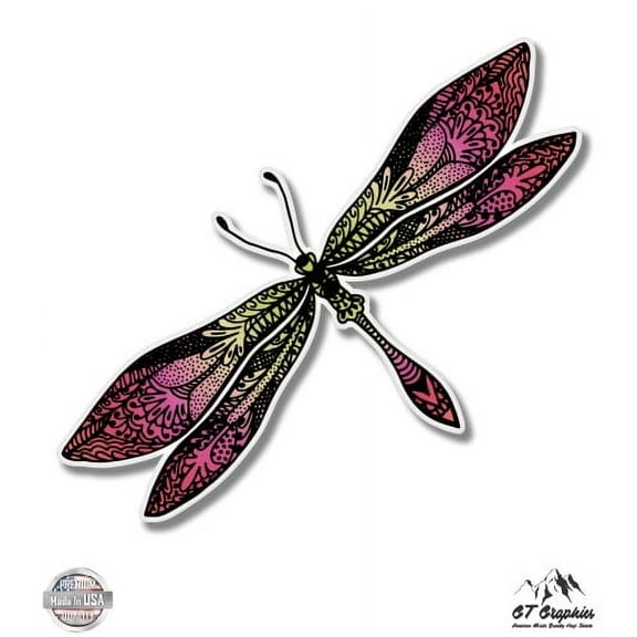 Dragonfly Design Colorful - 3" Vinyl Sticker - For Car Laptop I-Pad Phone Helmet Hard Hat - Waterproof Decal