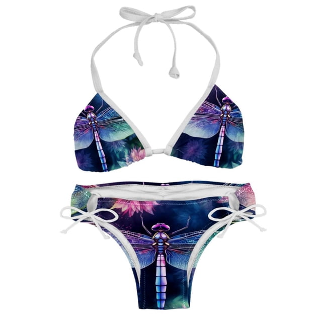 Dragonfly V Neck Cutout Skirted Swimsuit Set