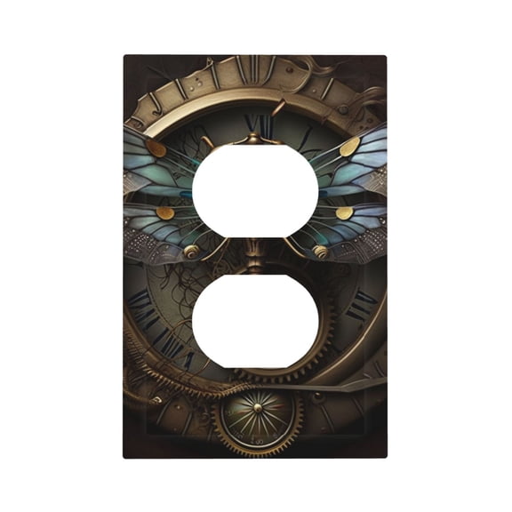 Dragonfly Dials Steampunk Art Duplex Wall Plate 1 Gang Decorative Electrical Outlet Light Switch Cover Switchplate