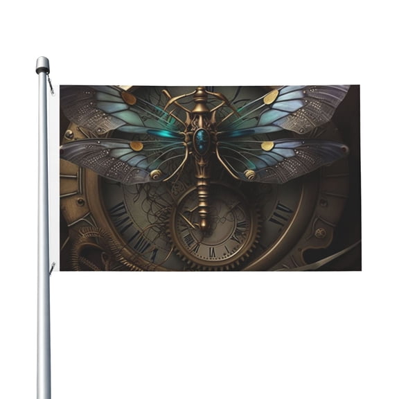 Dragonfly Dials Steampunk Art Flag 3X5 Ft Garden Yard House Flags Banner Sign Outdoor Indoor Party Home Garden Decoration