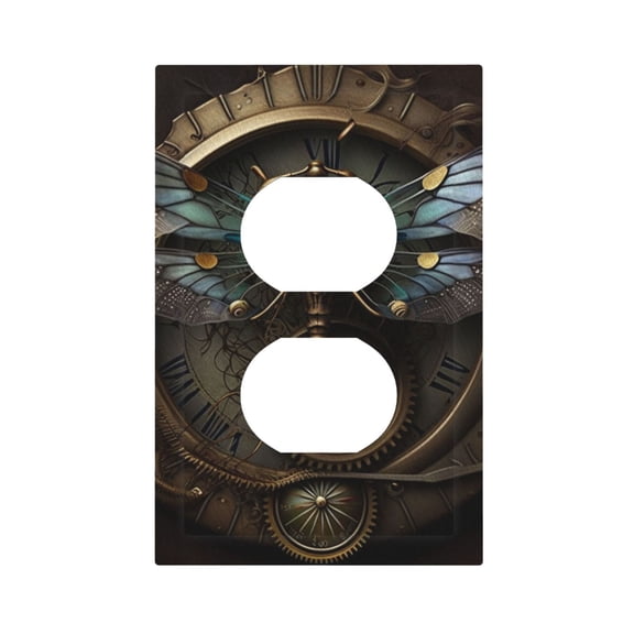 Dragonfly Dials Steampunk Art Light Switch Cover Decorator Duplex Wall Plate 1-Gang Receptacle Outlet Decor