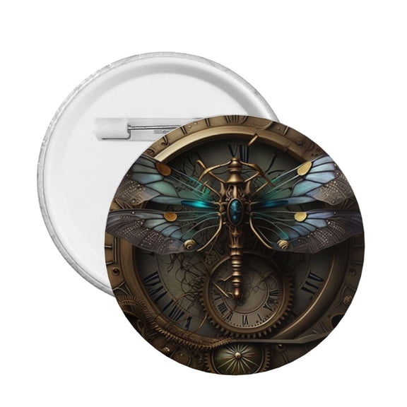 Dragonfly Dials Steampunk Art Round Button Pin Badge 5PCS Pinback Buttons Lapel Pin for Jacket, Backpack, Hat, Party Favor, Gift