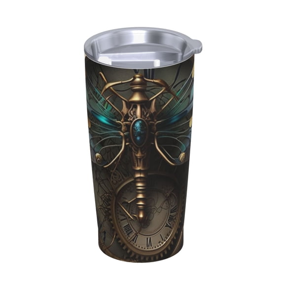 Dragonfly Dials Steampunk Art Stainless Steel Tumbler with Lid and Straw 20oz Vacuum Insulated Travel Mug for Hot & Cold Drinks Coffee Wine Water Cup