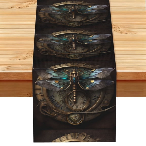Dragonfly Dials Steampunk Art Table Runner 13x72 Inch for Dining Table Kitchen Wedding Party Decor Fireplace Mantle