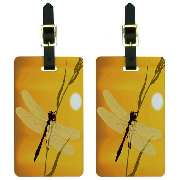 Dragonfly Dragon Fly Yellow Luggage Tags Suitcase Carry-On ID, Set of 2