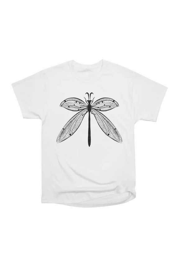 Dragonfly Drawing Black White Insect Art T-Shirt Tee Gift For Him Merch For Her Apparel Fo