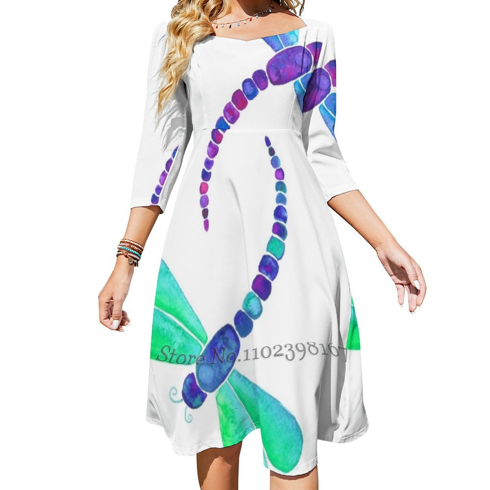 Dragonfly Duo Sweet Elegant Dress Women Korean Kawaii Square Collar ...