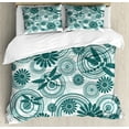 thumbnail image 1 of Dragonfly Duvet Cover Set, Abstract Circular Spiral Flowers Chamomile Daisy Modern Print, Decorative 3 Piece Bedding Set with 2 Pillow Shams, Queen Size, Petrol Blue White, by Ambesonne, 1 of 3