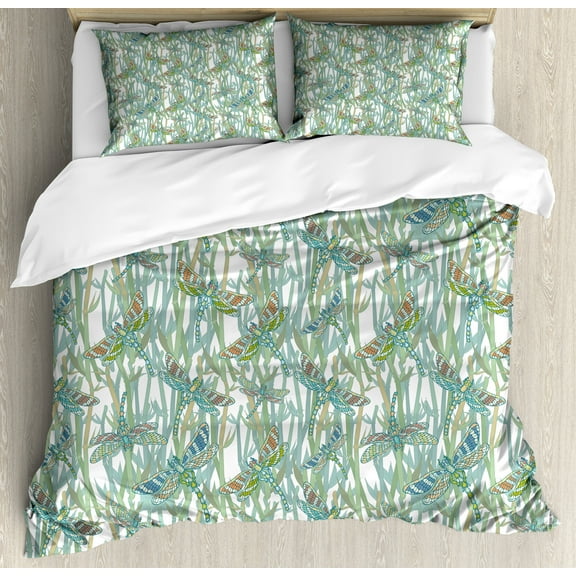 Ambesonne Dragonfly Duvet Cover Set, Summer Season Art, Calking, Turquoise