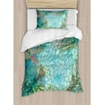 thumbnail image 1 of Dragonfly Duvet Cover Set, Fantasy Flowers Mixed in Various Tones Shabby Form Feminine Beauty Print, Decorative 2 Piece Bedding Set with 1 Pillow Shams, Twin Size, Turquoise Amber, by Ambesonne, 1 of 3