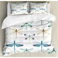 thumbnail image 1 of Dragonfly Duvet Cover Set, Group of Regularly Dragonfly Pattern Short Lives Composition of Bugs, Decorative 3 Piece Bedding Set with 2 Pillow Shams, Queen Size, Orange Blue, by Ambesonne, 1 of 3