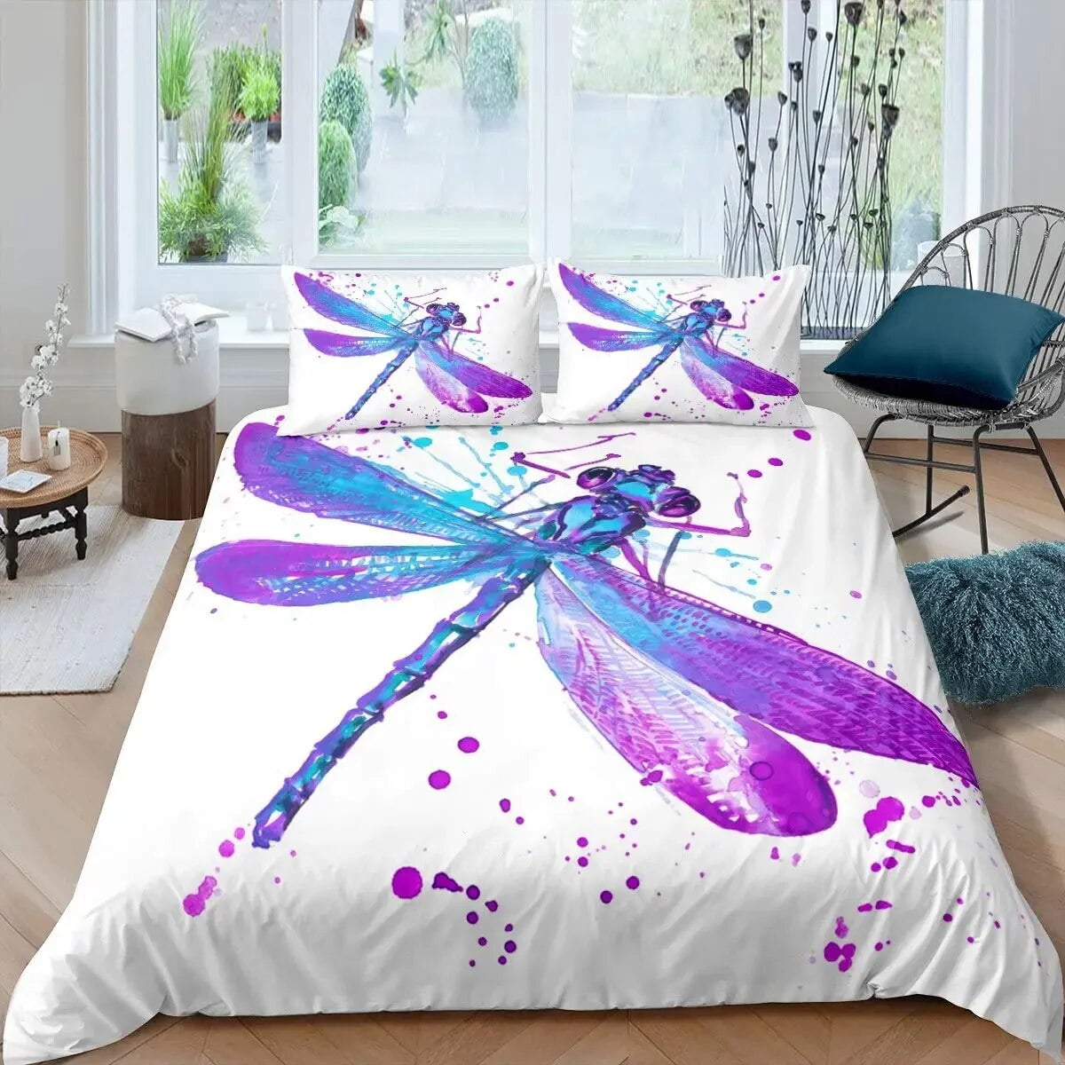 Dragonfly Duvet Cover Set King Size Colorful Wing Bedding Set for Kids