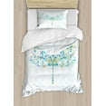 thumbnail image 1 of Dragonfly Duvet Cover Set, Macro Futuristic Digital Winged Bug Made Spots and Dots Insect, Decorative 2 Piece Bedding Set with 1 Pillow Shams, Twin Size, Blue Green, by Ambesonne, 1 of 3