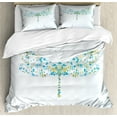 thumbnail image 1 of Dragonfly Duvet Cover Set, Macro Futuristic Digital Winged Bug Made Spots and Dots Insect, Decorative 3 Piece Bedding Set with 2 Pillow Shams, King Size, Blue Green, by Ambesonne, 1 of 3