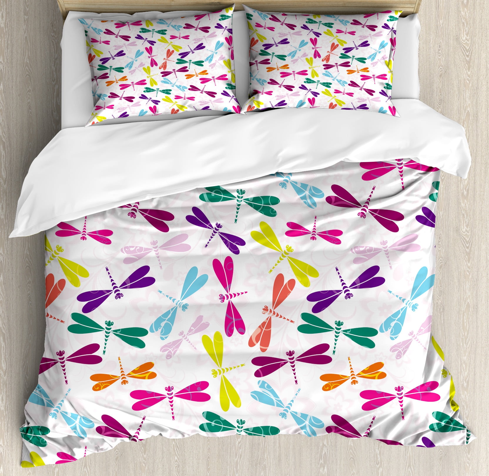 Dragonfly Duvet Cover Set, Playroom Birthday Bunch of Winged Animals