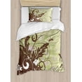 thumbnail image 1 of Dragonfly Duvet Cover Set, Retro Style Flower with Grunge Effects in Vivid Tones Garden Image, Decorative 2 Piece Bedding Set with 1 Pillow Shams, Twin Size, Khaki Brown Lilac, by Ambesonne, 1 of 3