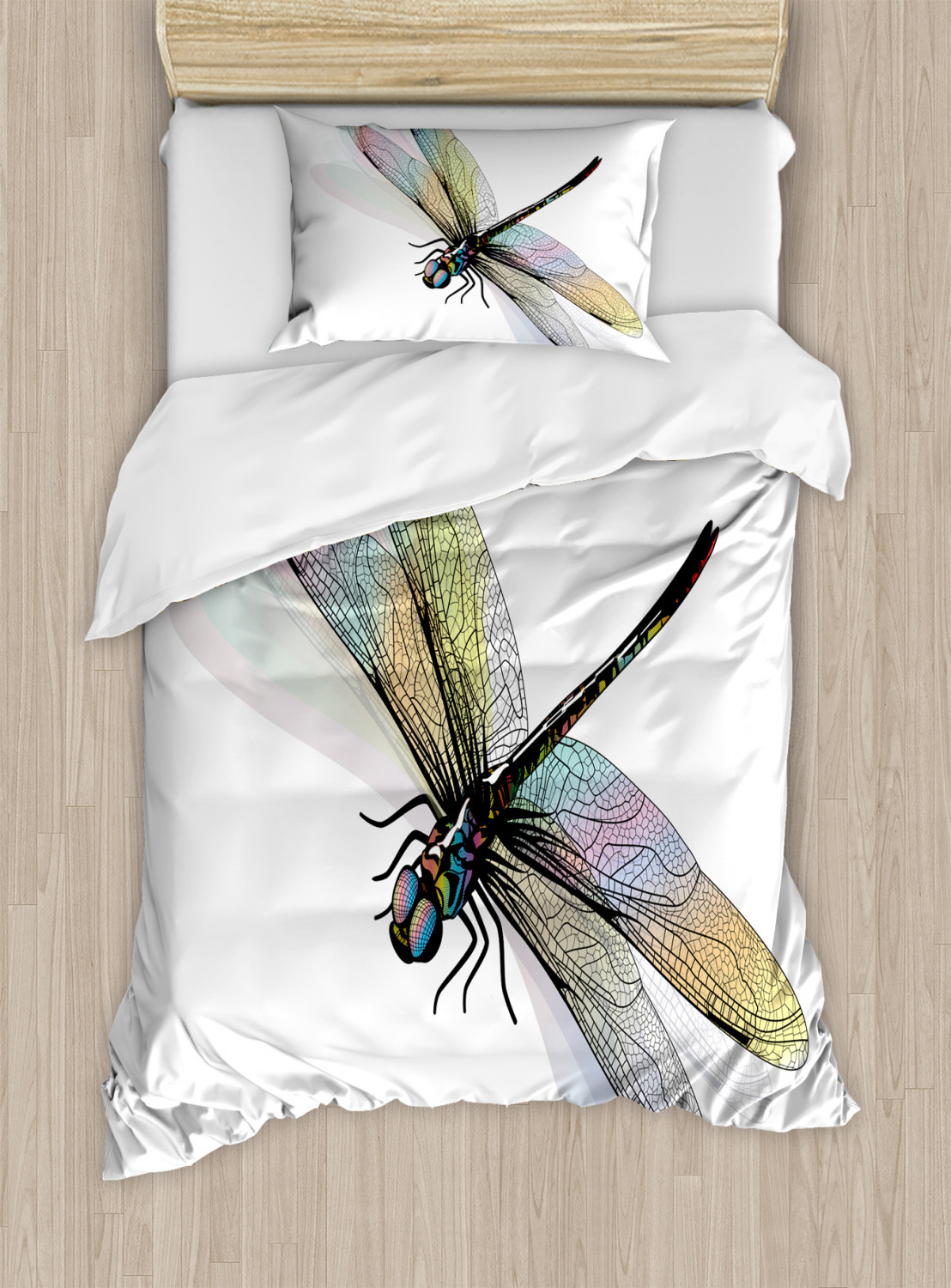 Twin White Dragonfly Microfiber Duvet Cover Set