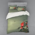 thumbnail image 1 of Dragonfly Duvet Cover Set, Traditional Japanese Painting Lotus Blooms in Hazy Tones Design, Bedding Set with Shams and Fitted Sheet, 3 Sizes, by Ambesonne, 1 of 3