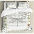 thumbnail image 1 of Dragonfly Duvet Cover Set, Vintage Retro Farm Life Inspired Moth Daisies Lilies Leaves Image, Decorative 3 Piece Bedding Set with 2 Pillow Shams, Queen Size, Lilac Green, by Ambesonne, 1 of 3