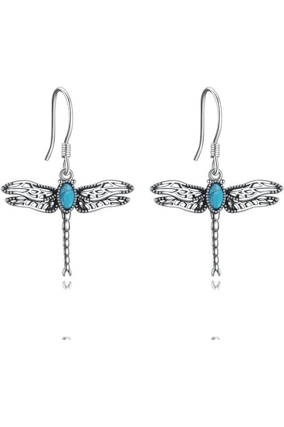 Dragonfly Earrings S925 Sterling Silver Turquoise Earrings Animal Dangle Drop Jewelry Gifts for Women