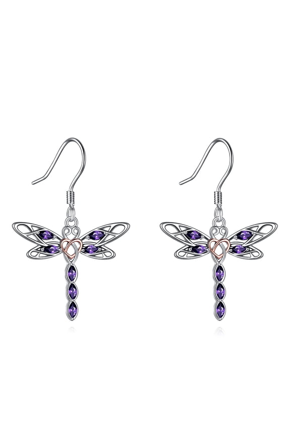 Dragonfly Earrings for Women Sterling Silver Celtic Knot Dragon Fly Earrings Women Jewelry Gifts for Dragonfly Lover(Purple Dragon-fly)