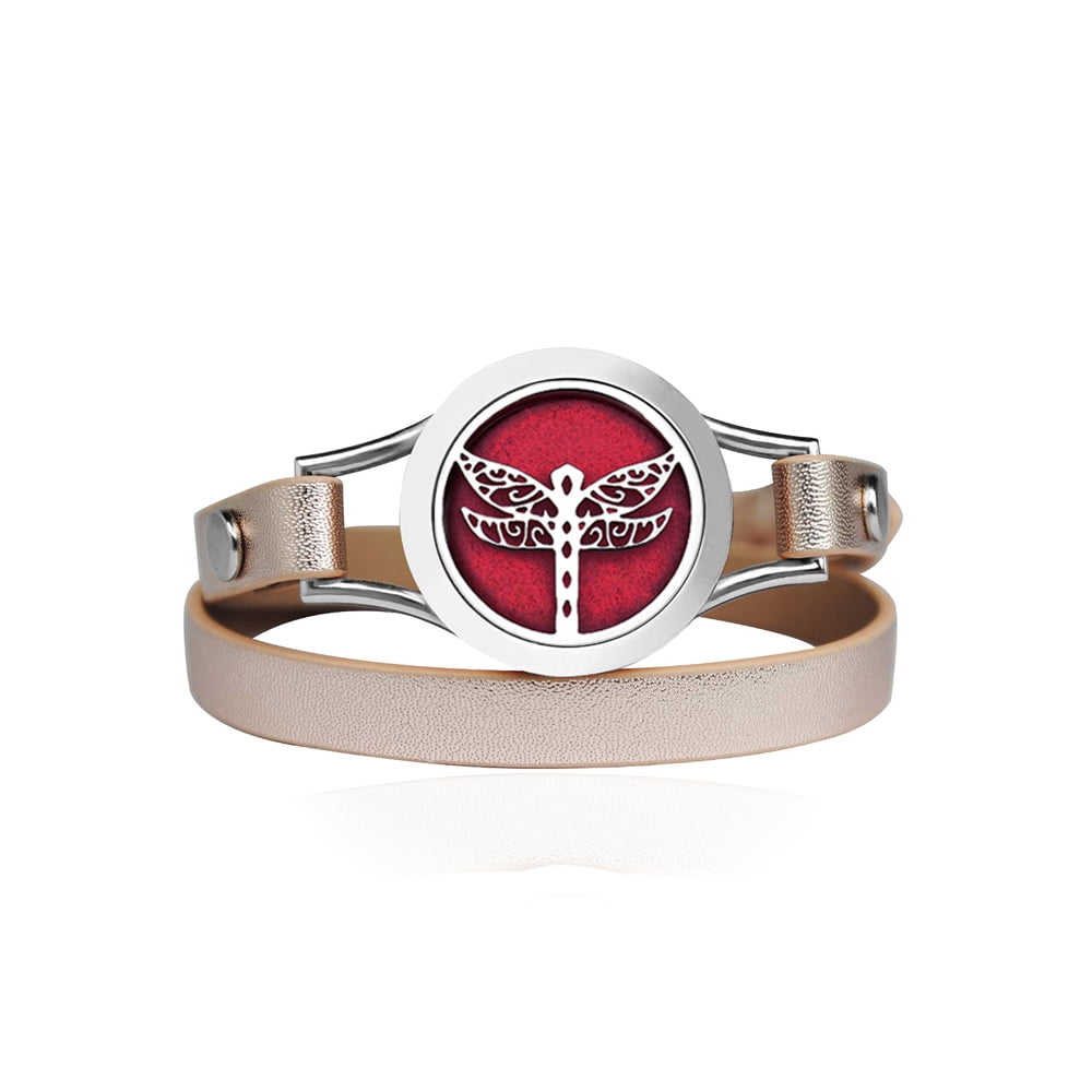Dragonfly Essential Oil Bracelet Stainless Steel Champagne Double Strap Color Band Jewelry with Gift Box