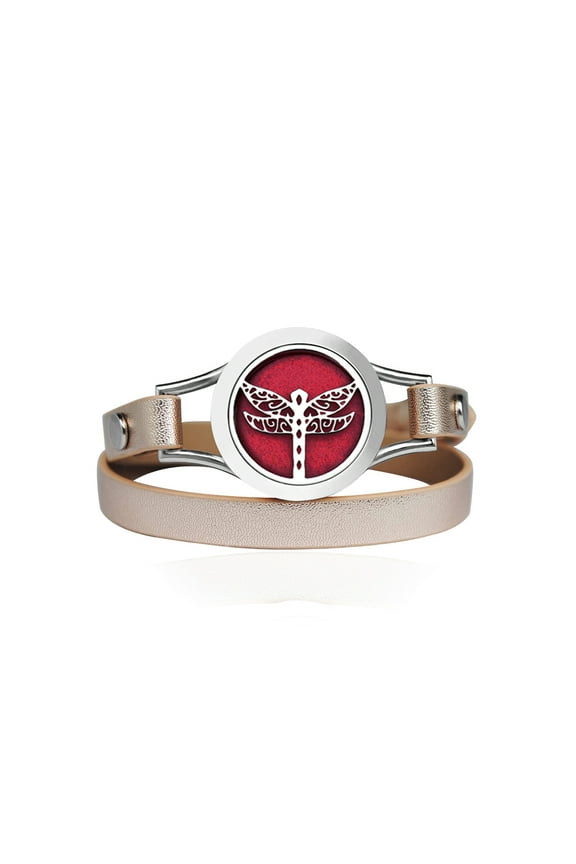 Dragonfly Essential Oil Bracelet Stainless Steel Champagne Double Strap Color Band Jewelry with Gift Box
