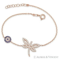 Dragonfly & Evil Eye Nazar Charm Bracelet with CZ Crystals in .925 Sterling Silver