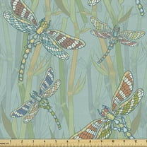 Dragonfly Fabric by the Yard, Vintage Art Picture of Abstract Flying Among Bamboo Trees on the Lake, Upholstery Fabric for Dining Chairs Home Decor Accents, 1 Yard, Multicolor by Ambesonne