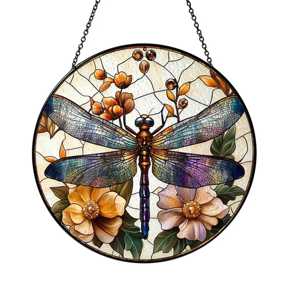 Dragonfly Faux Stained Glass Acrylic Suncatcher Window Hanging, Teal Wing Nature Inspired Window Decor