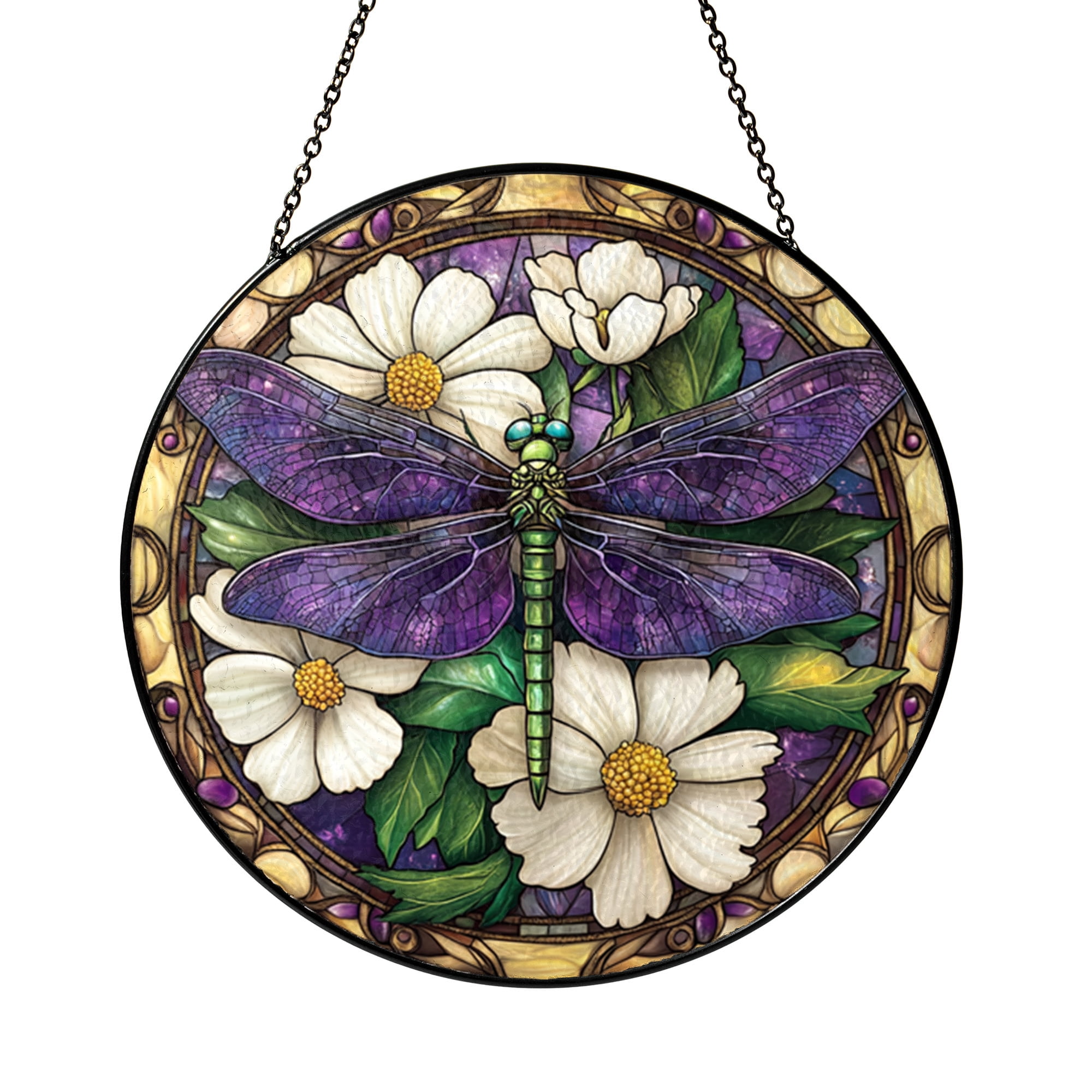 Dragonfly Faux Stained Glass Window Hanging – Decorative Acrylic Sun Catcher