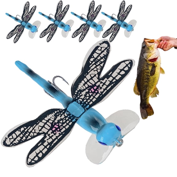 Dragonfly Fishing Lures for Bass Trout, Floating Topwater Insect Bait, 5 Pcs Color Options