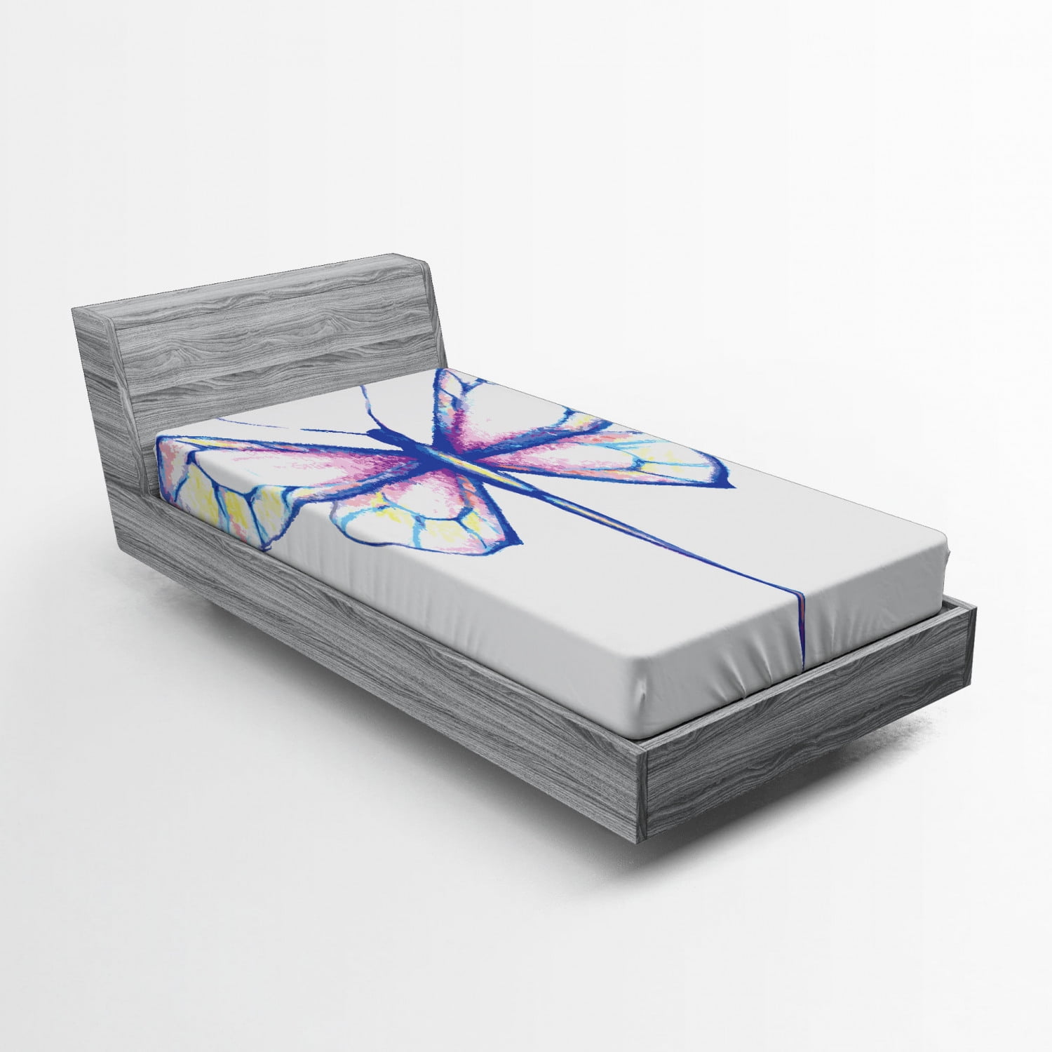 Twin Blue Butterfly Print Microfiber Fitted Sheet